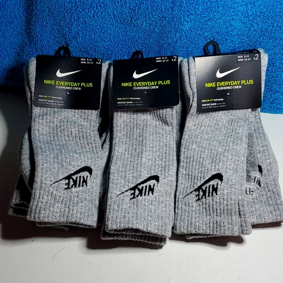 Nike Other - Mens NIKE Everyday PLUS Crew Socks 6 Pairs Dri Fit NEW Gray sock Large